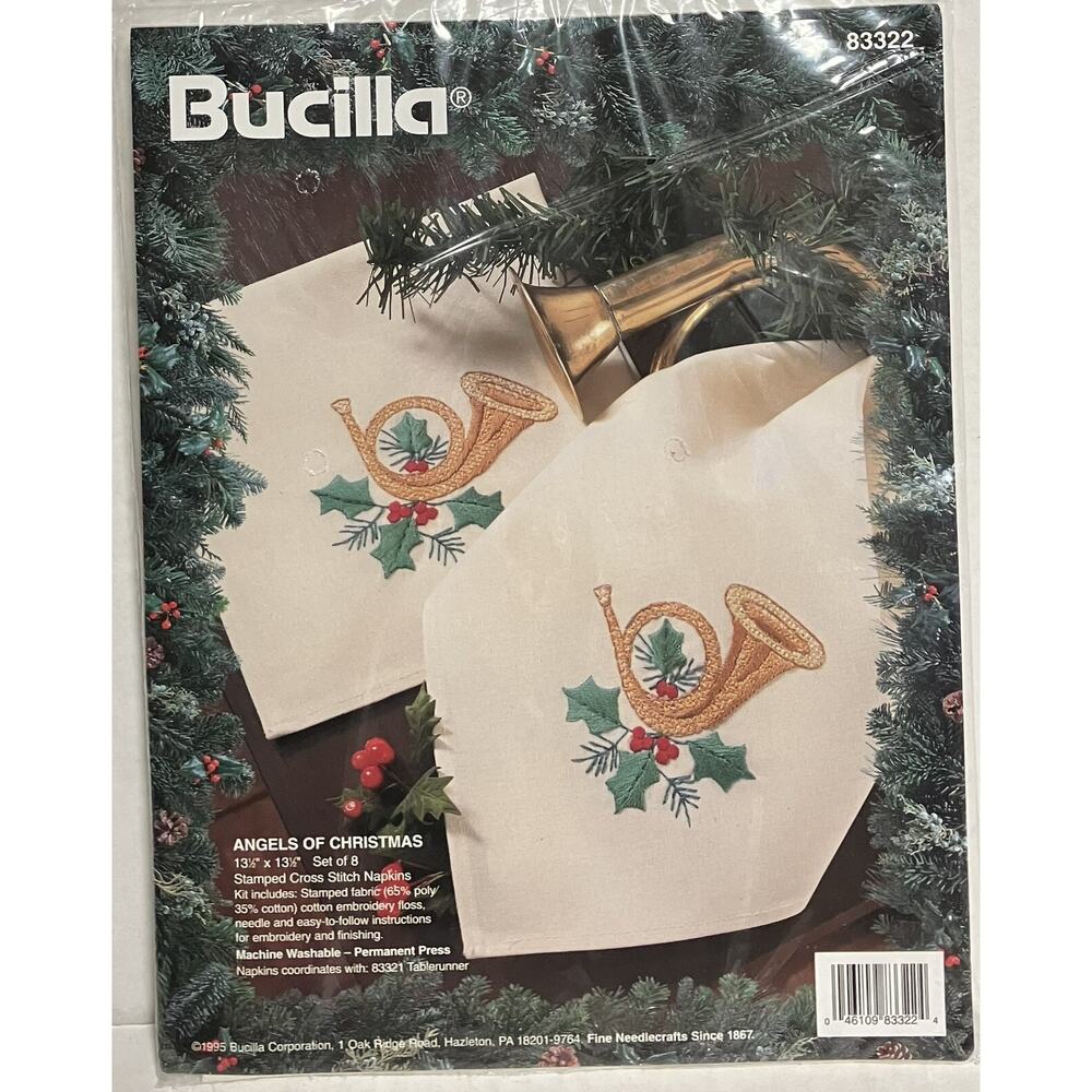 Vtg 1995 Bucilla Kit 83322 Stamped Cross Stitch 8 Napkins Angels of Christmas